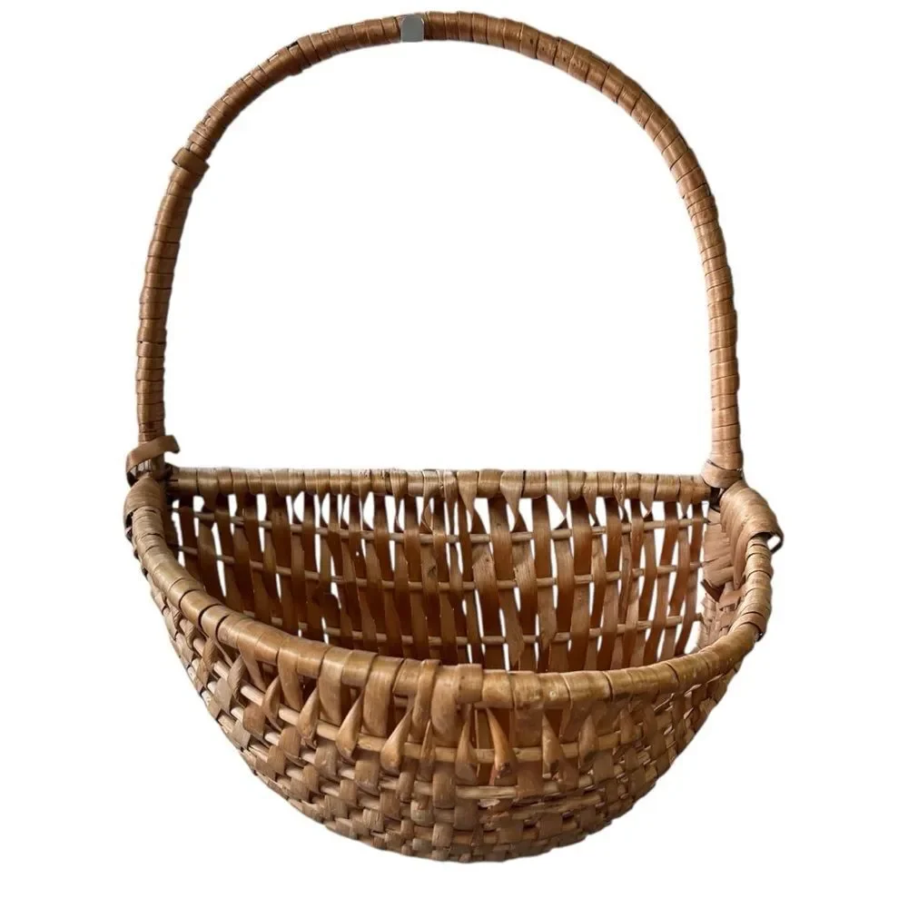 Vintage Woven Wall Basket with Handle Tan Colored